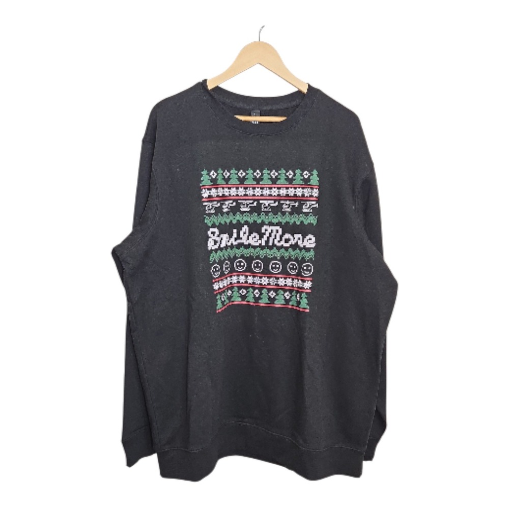 District VIT Fleece Black Sweatshirt Smile More Ugly Sweater Graphic Print Men's